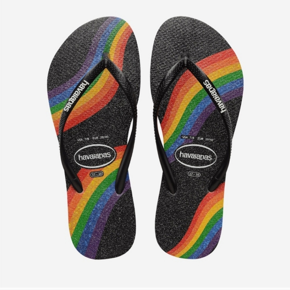 NWT Women's Havaianas Slim Pride Flip Flop Sandal - Black Rainbow - Picture 3 of 12